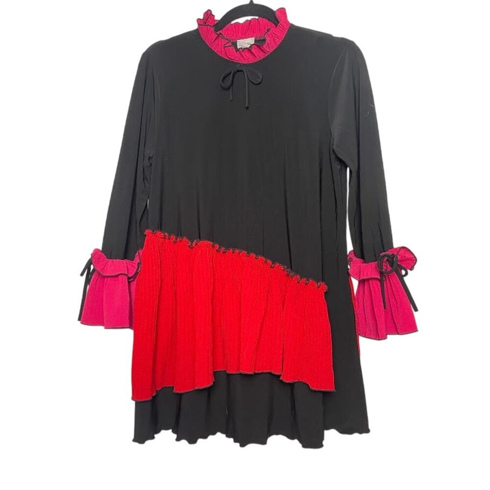 Ladie B's Layered Ruffle Long‎ Sleeve Top Draped Vamp Romantic Blouse Womens L